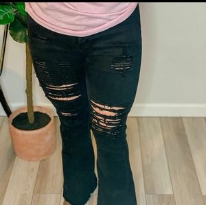 Black distressed flared